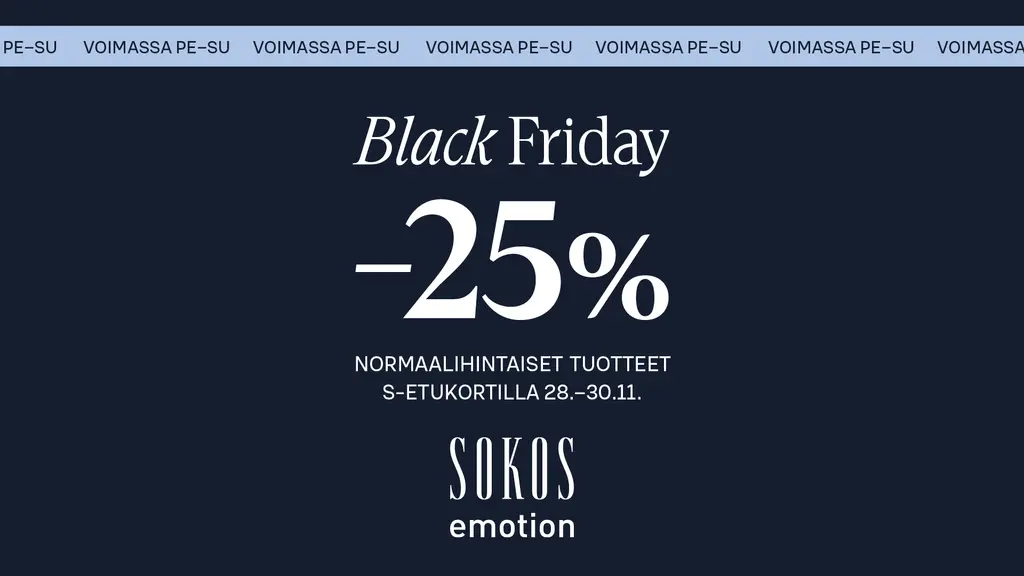 Black Friday -teksti ja muuta tietoa tummansinisellä taustalla.