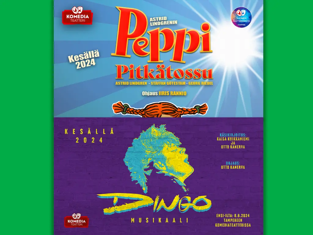 Peppi Pitkätossu -esitys ja Dingo-musikaali Tampereen Komediateatterissa
