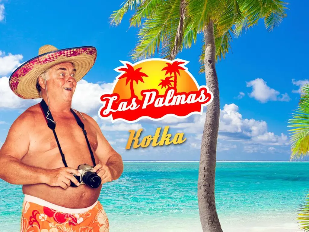 Las Palmasin turistimies katsoo iloisena oikealle palmurannalla.