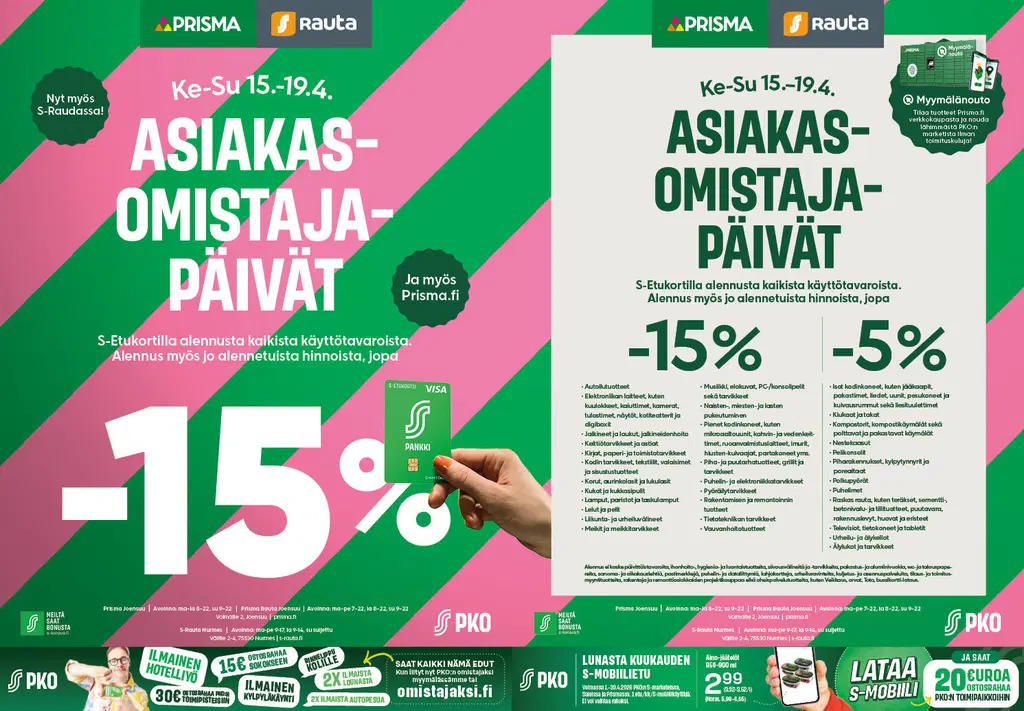 Prisman lehti-ilmoitus Karjalaisessa 15.4. 