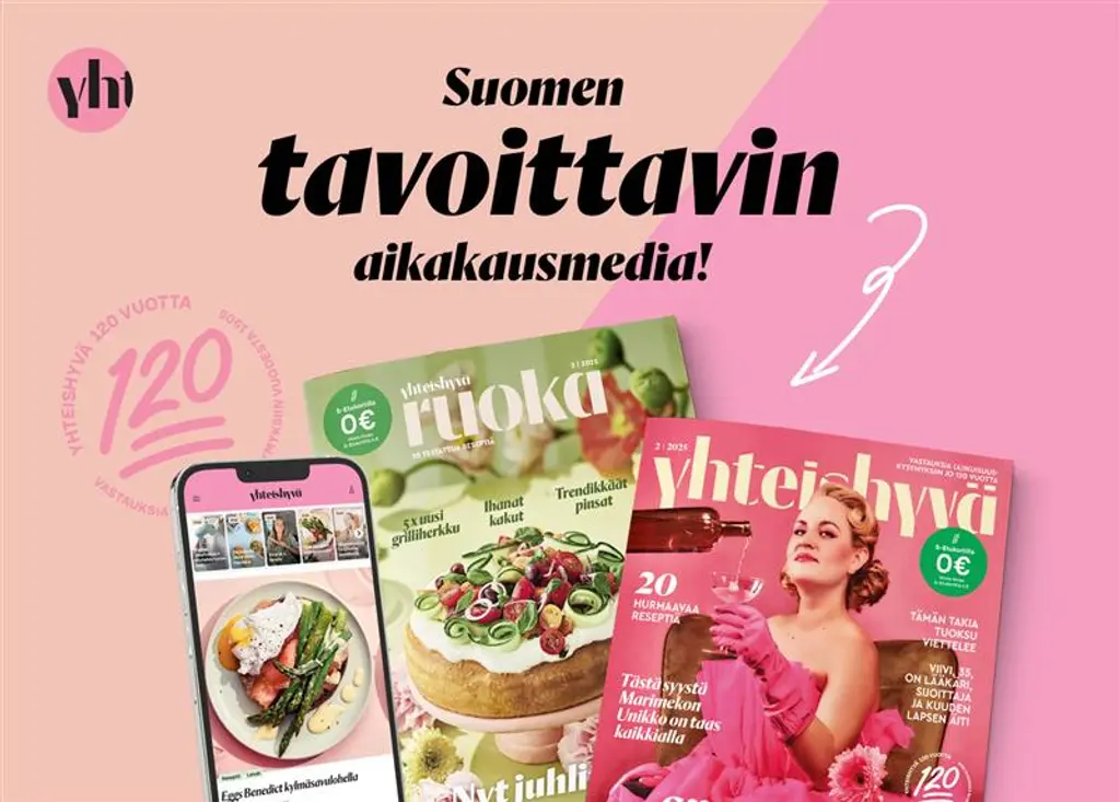 Yhteishyvälehtiä. joiden yläpuolella teksti "Suomen tavoittavin aikakausmedia".