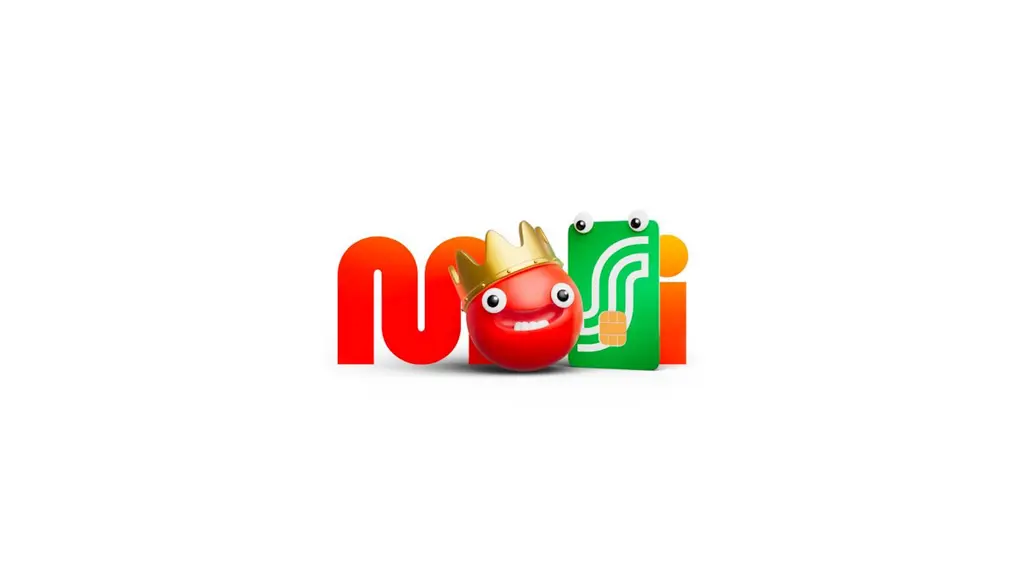 MOI liittymien logo. Pallon muotoisella punaisella Moi-hahmolla kruunu päässä. Kaverina S-Etukortti, josta tehty myös hahmo, jolla on silmät.