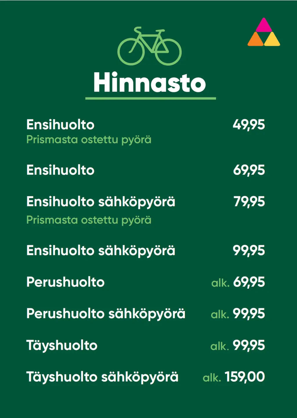 Prisma Limingantulli pyöhuolto hinnasto