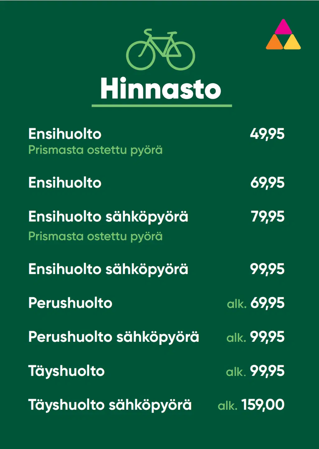 Prisma Limingantulli pyöhuolto hinnasto