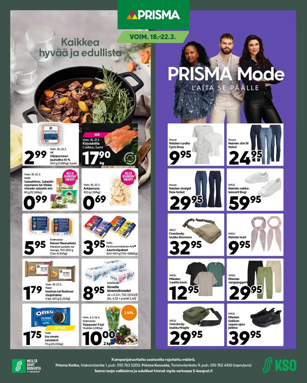 Prisma Kotkan ja Kouvolan tarjoukset 18.–22.3.2026