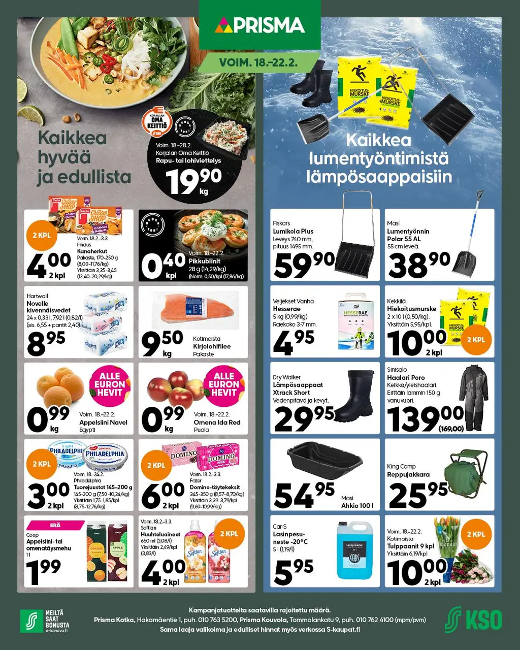 Prisma Kotkan ja Kouvolan tarjoukset 18.–22.2.2026