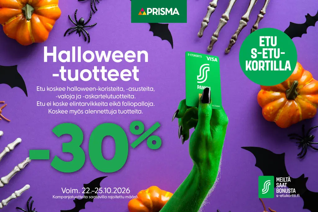 Prisman Halloween-tuotteet -30% S-Etukortilla