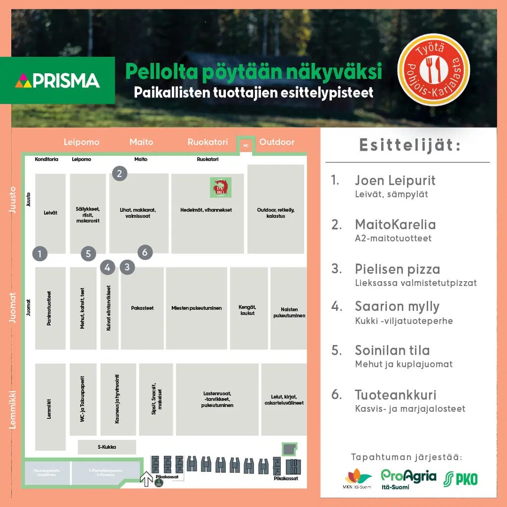 Pellolta pöytään tapahtuman tuottajien esittelypisteet