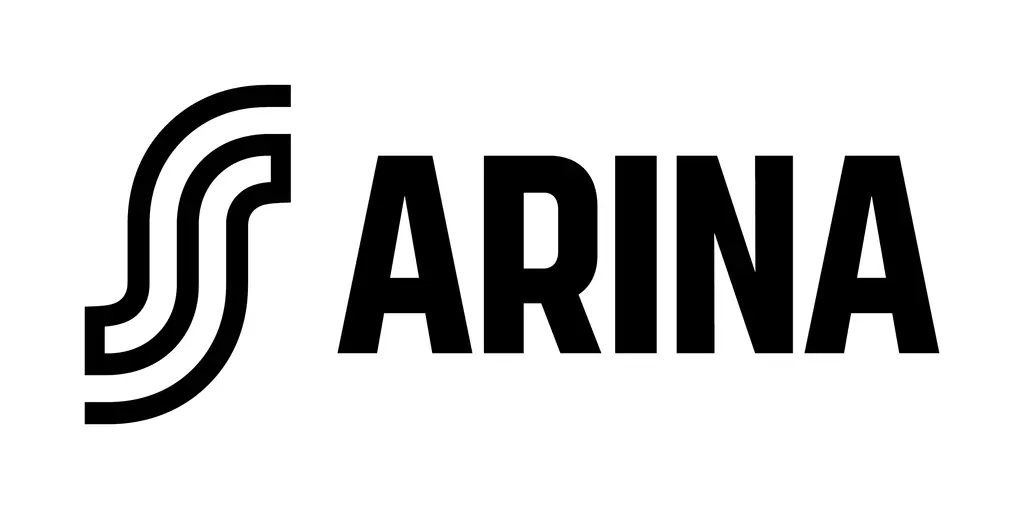 Mustalla teksti S-logo Arina