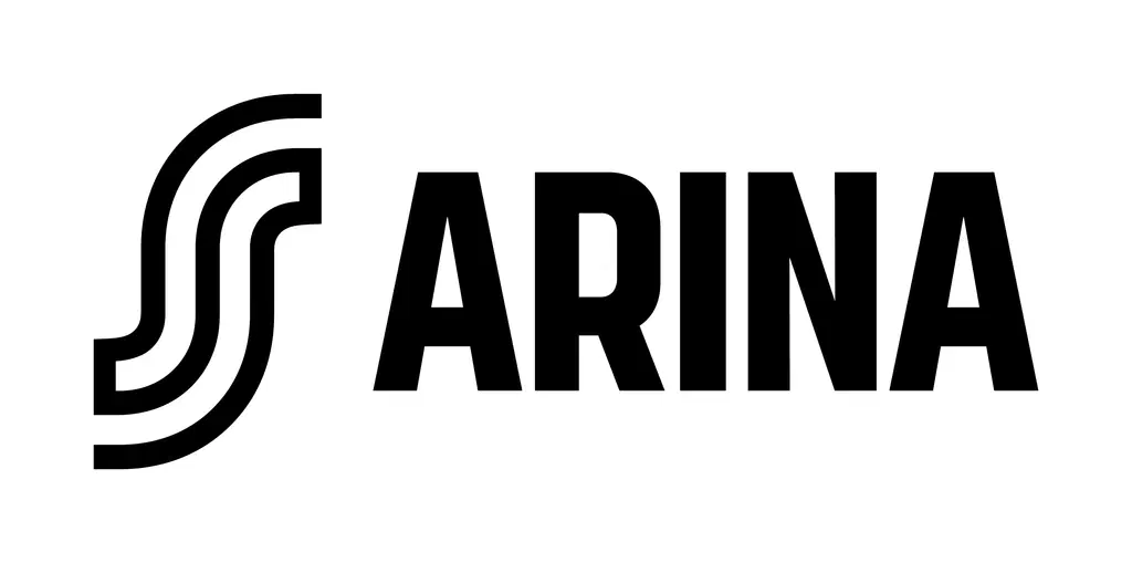 Mustalla teksti S-logo Arina