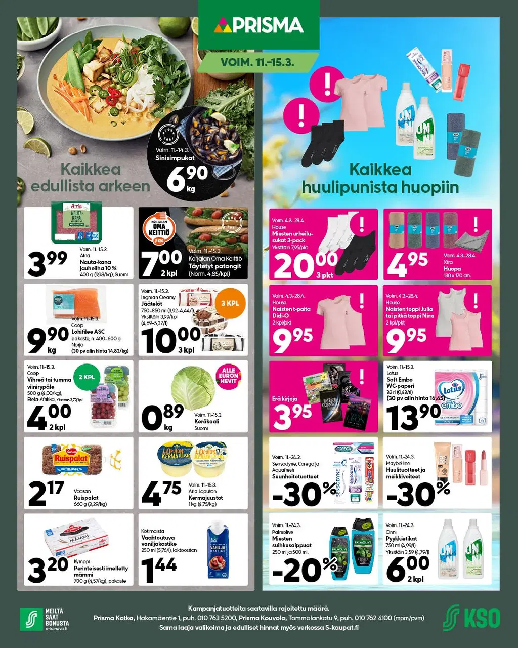 Prisma Kotkan ja Kouvolan tarjoukset 11.–15.3.2026