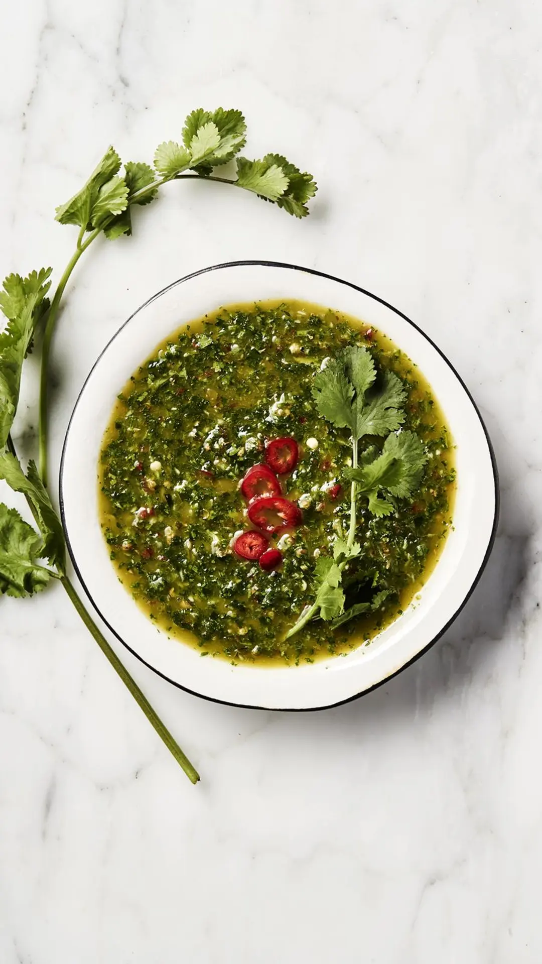 Chimichurri-kastiketta pienessä kulhossa.