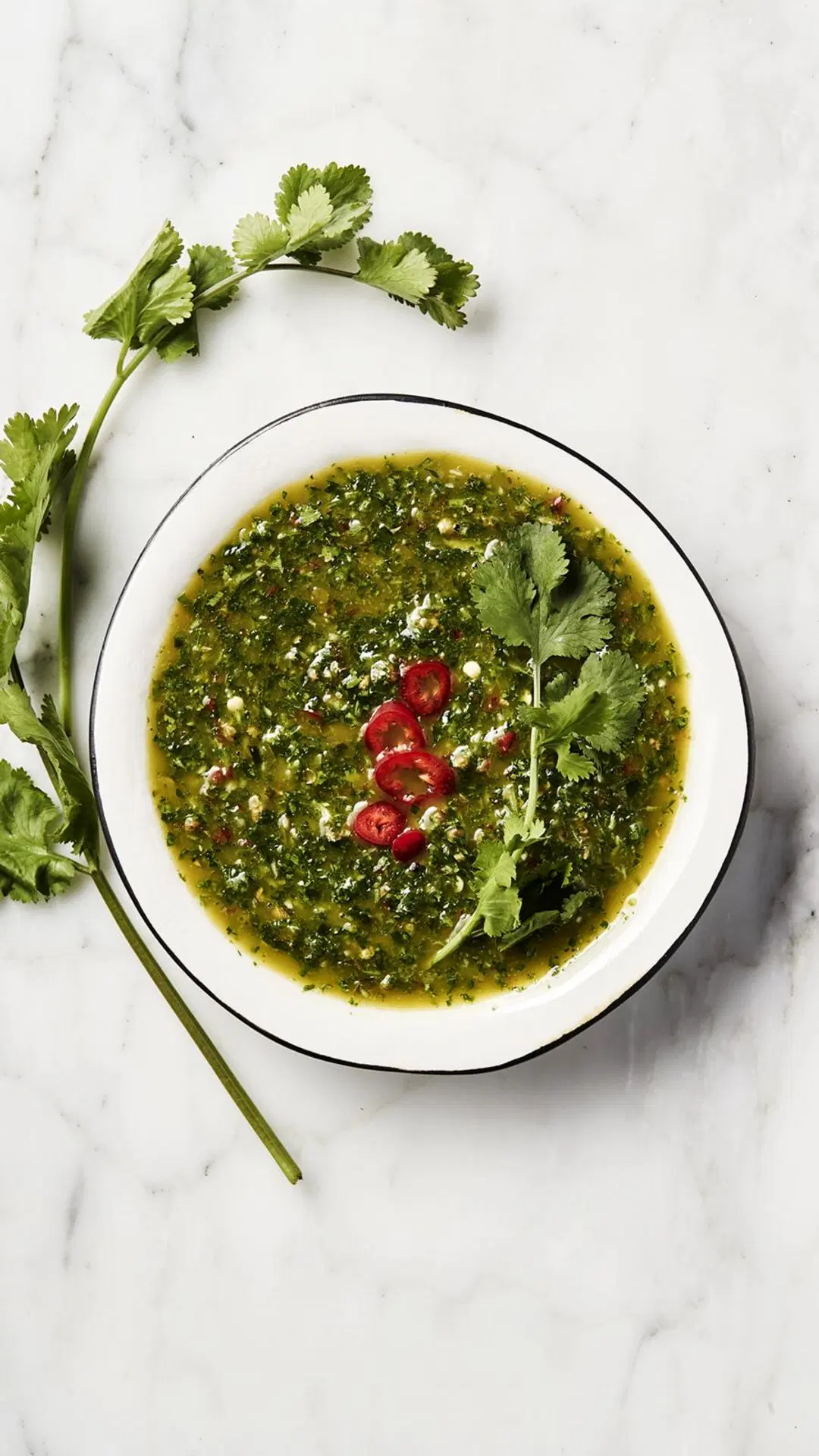 Chimichurri-kastiketta pienessä kulhossa.