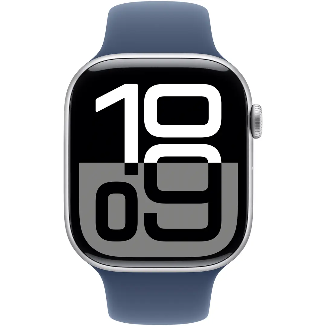 Apple Watch Series 10 GPS 42mm hopeinen alumiinikotelo, Denim Sport ranneke- S/M - MWWA3QN/A