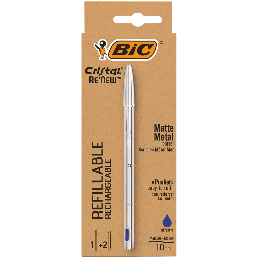 BIC Cristal Re-New kuulakynä + kaksi täyttösäiliötä sininen muste