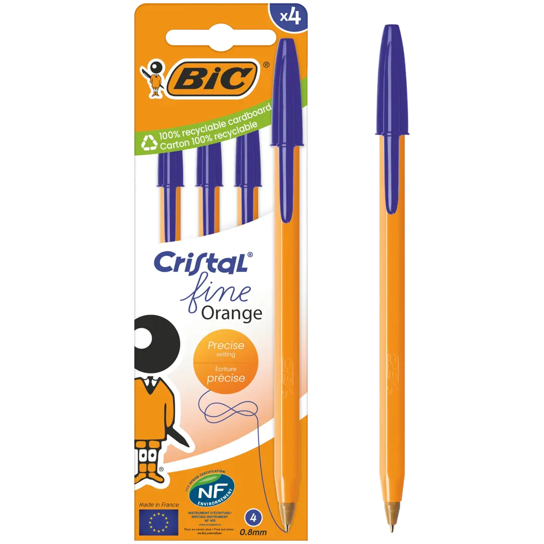 Bic kuulakynä Cristal Orange sinisellä musteella 4 kpl