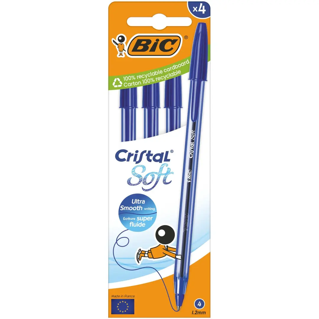 Bic kuulakynä Cristal Soft sinisellä musteella 4 kpl