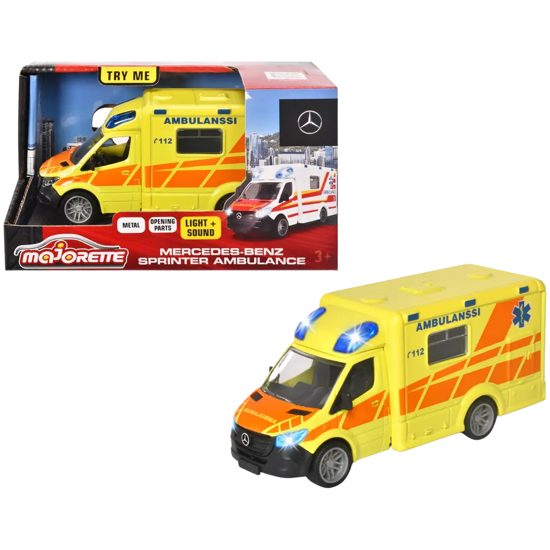 Majorette Grand Series Mercedes-Benz Sprinter, suomalainen ambulanssi, valo- ja äänitoiminto, 15 cm