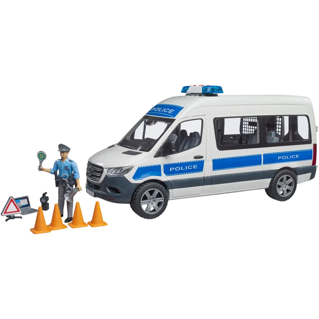 Bruder Mercedes-Benz Sprinter Poliisiauto ja poliisifiguuri