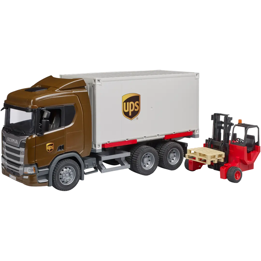 Bruder Scania Super 560R UPS Logistics truck w forklift