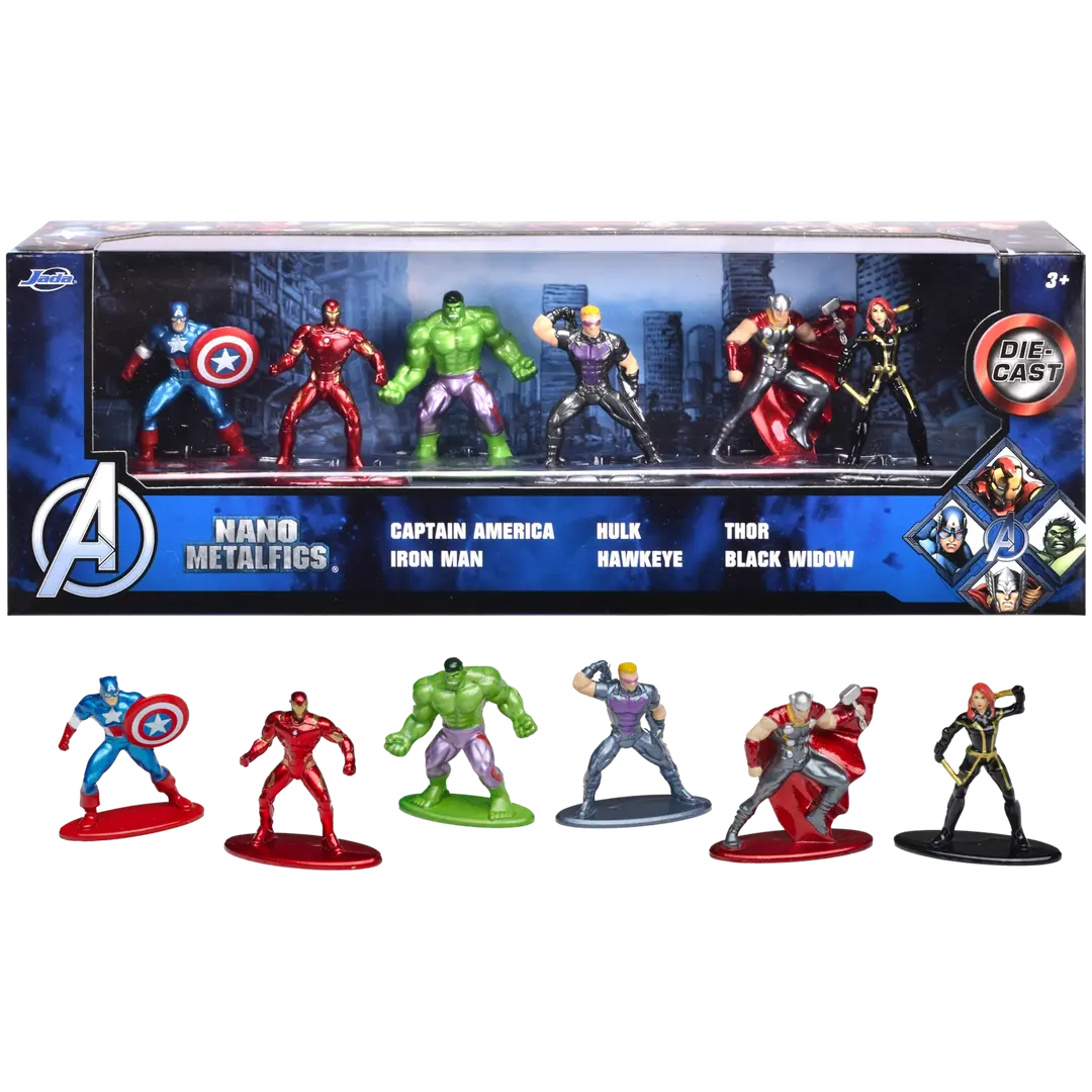 Jada Marvel Avengers keräilyhahmot, 4 cm, metallia (die-cast), 6 kpl/pakkaus