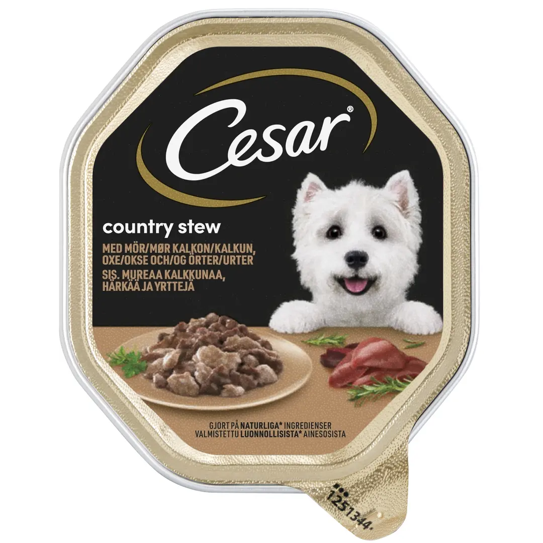 Cesar Country Stew sis. Kalkkunaa ja Härkää kastikkeessa - Koiran märkäruoka annosrasiassa - (150 g)