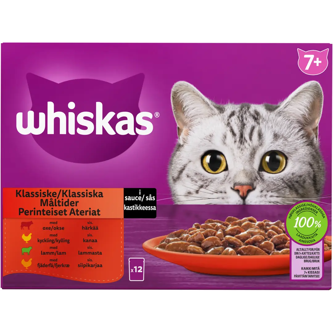 Whiskas 7+ Perinteiset Ateriat kastikkeessa (12 x 85 g)