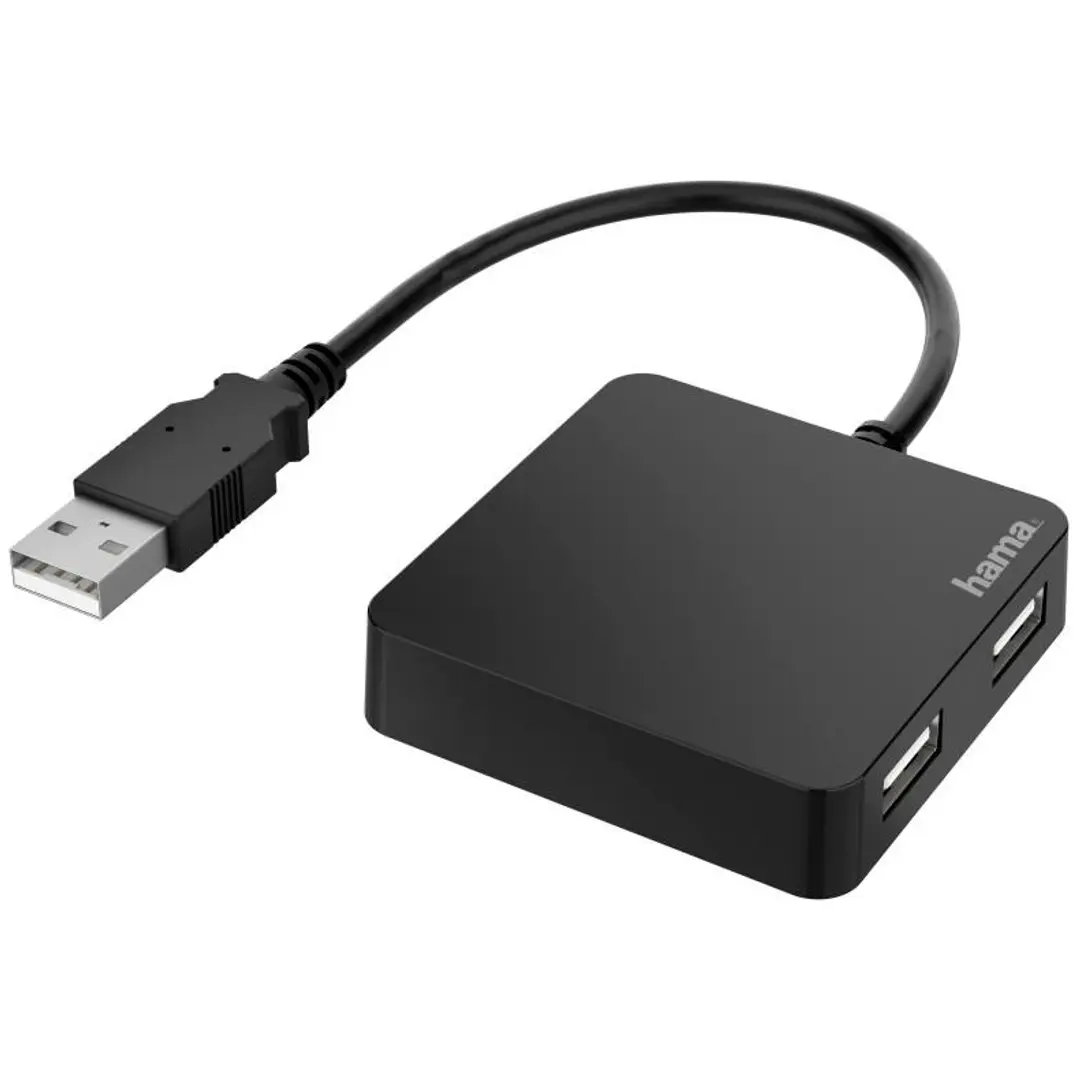 Hama USB-hubi, 4-porttinen, USB-A uros, 4 x USB-A, USB 2.0, 480 Mbit/s, 0,15 m