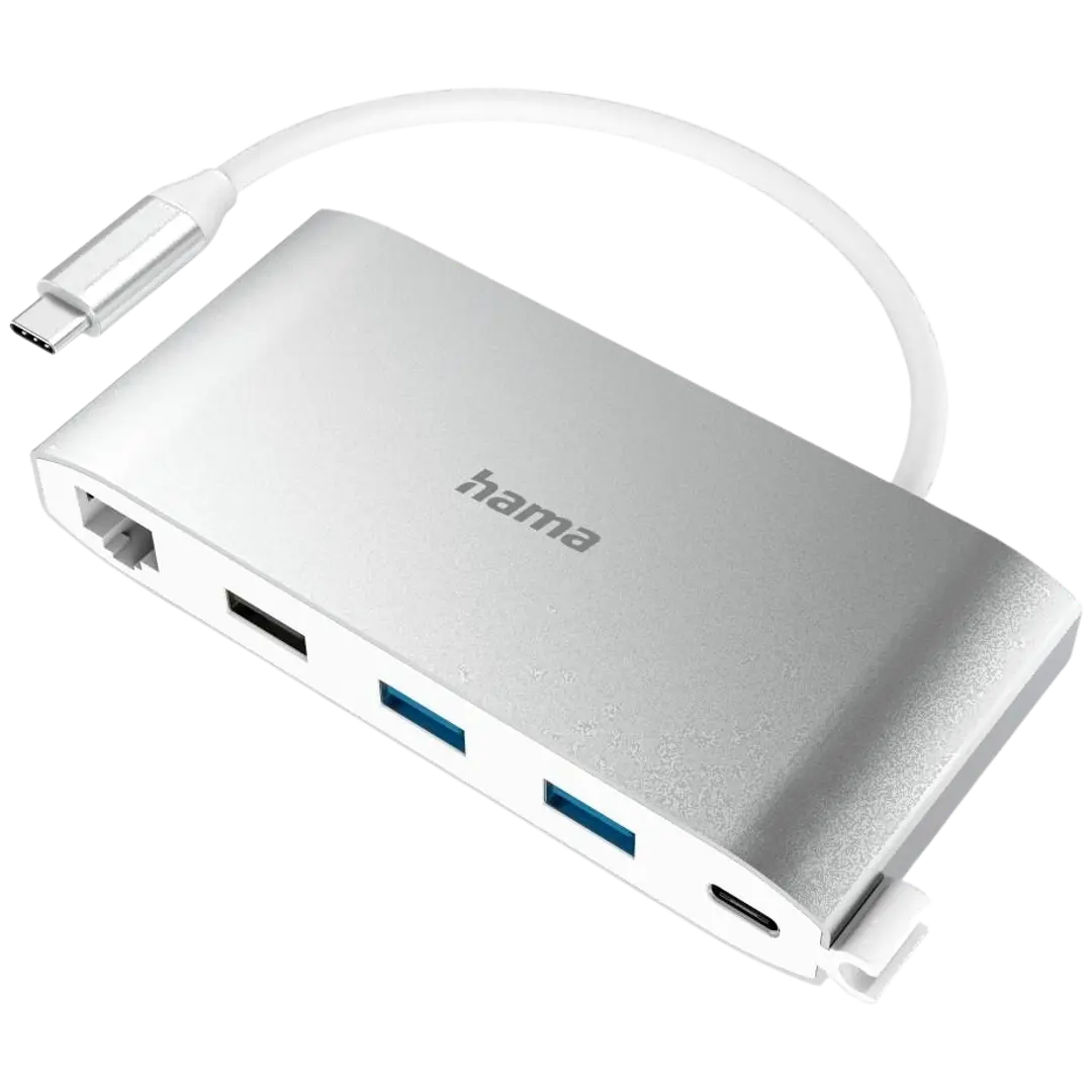 Hama USB-C -hubi, 8-porttinen, 3 x USB-A, 2 x USB-C, VGA, HDMI™, LAN, USB 3.2 Gen 1, 0,15 m