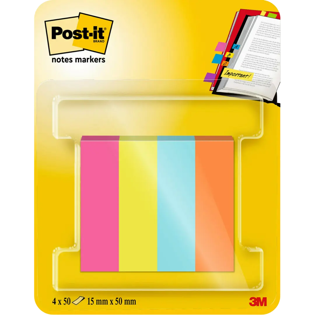 Post-it®-merkkaajat, Poptimistic-värilajitelma, 12,7 x 44,4 mm, 50 arkkia/lehtiö, 4 lehtiötä/pakkaus