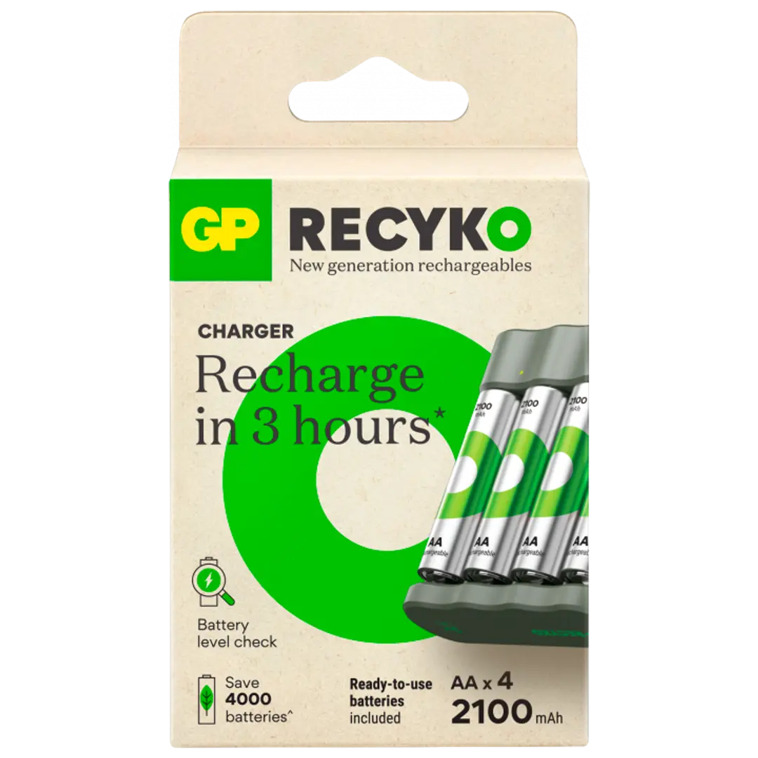 GP Recyko standard akkulaturi usb sis. 4kpl AA 2100mah nimh akkua