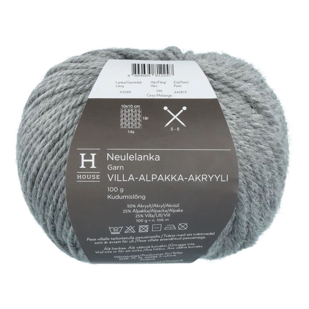 House neulelanka villa-alpakka-akryyli 112589 100 g Grey Melange 194