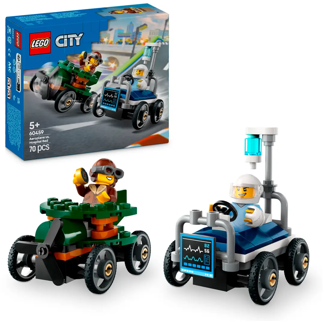 LEGO® City Great Vehicles 60459 Lentokone vastaan  sairaalansänky – kilpa-autopakkaus