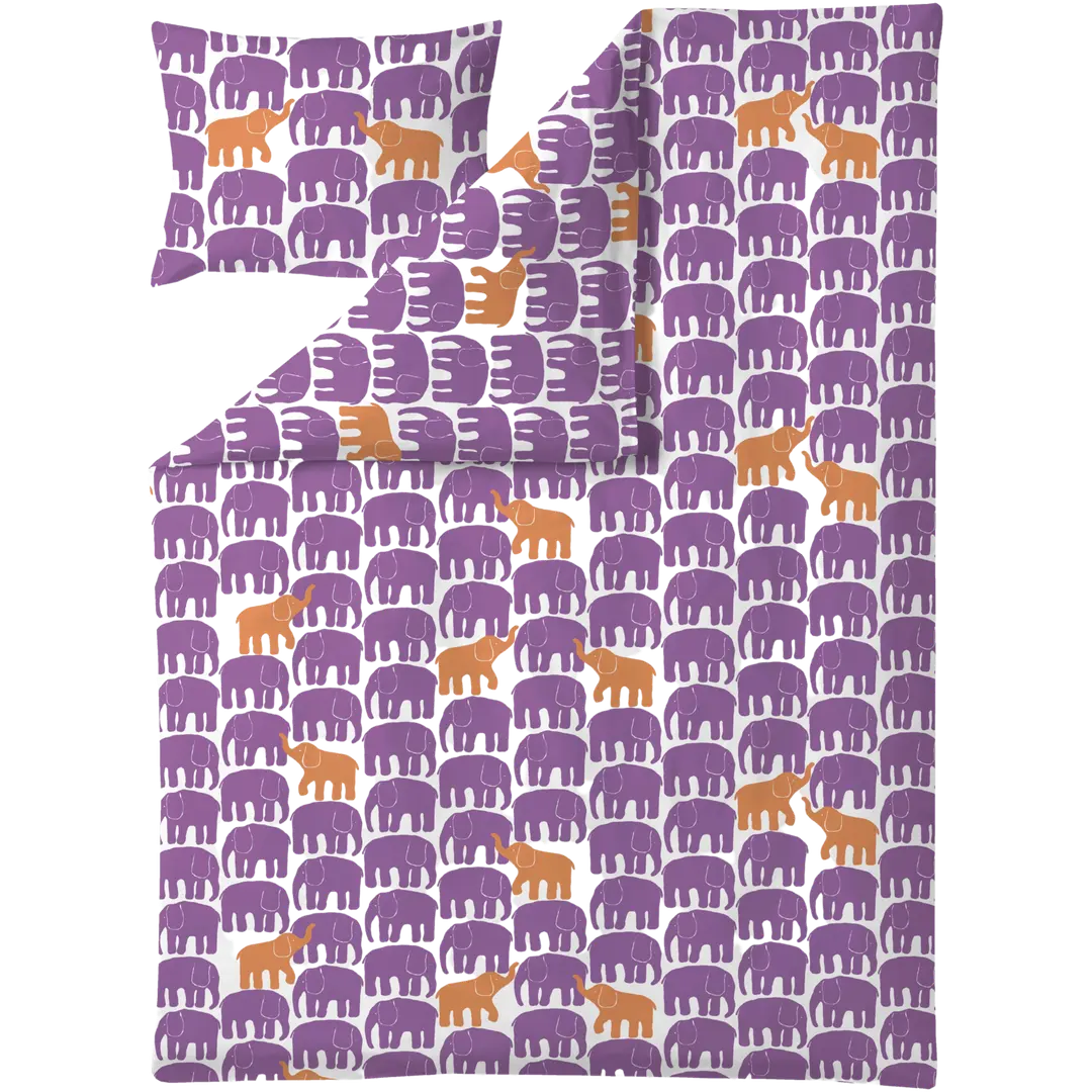 Finlayson pussilakana + tyynyliina Elefantti Vapaa150x210cm violetti/oranssi
