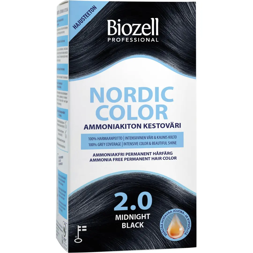Biozell Professional Nordic Color ammoniakiton kestoväri Midnight Black 2.0 2x60ml