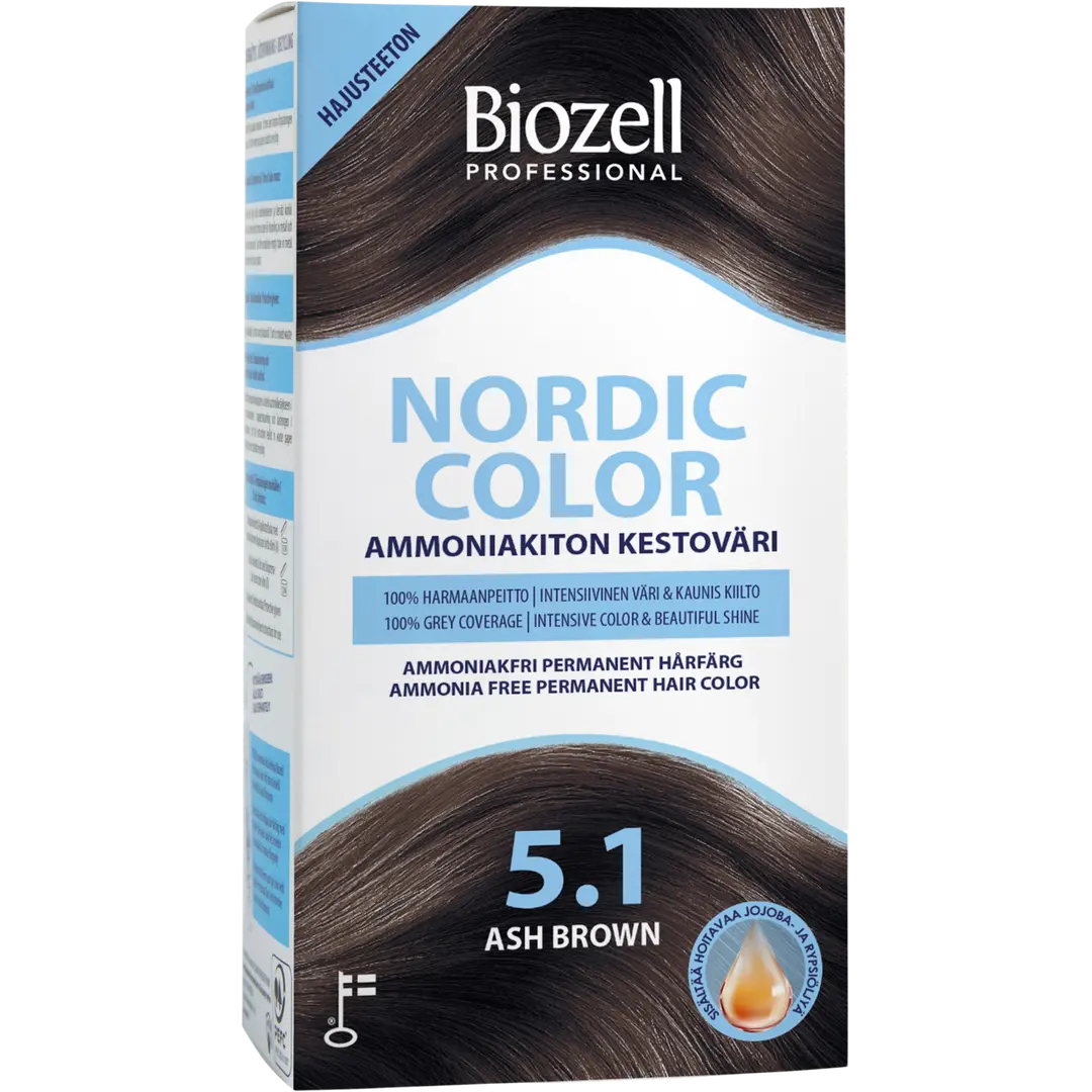 Biozell Professional Nordic Color ammoniakiton kestoväri Ash Brown 5.1 2x60ml