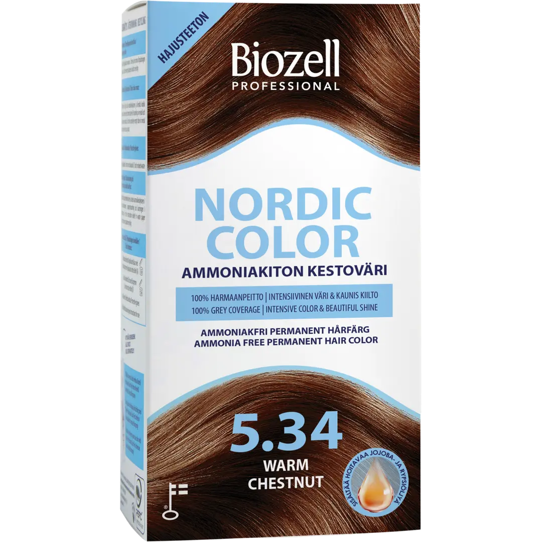 Biozell Professional Nordic Color ammoniakiton kestoväri Warm Chestnut 5.34 2x60ml