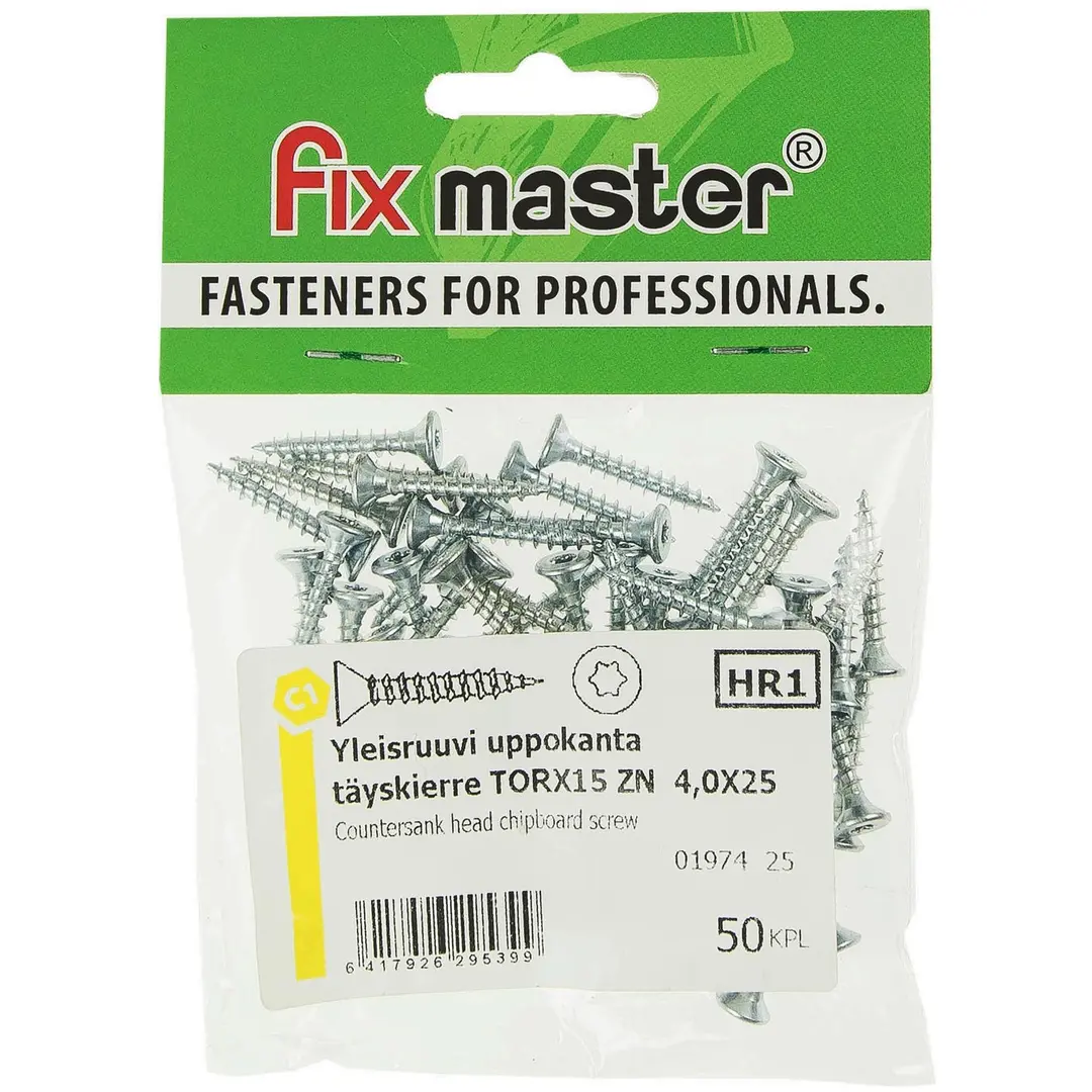 Fix Master yleisruuvi uppokanta täyskierre 4,0X25 torx15 sinkitty 50kpl