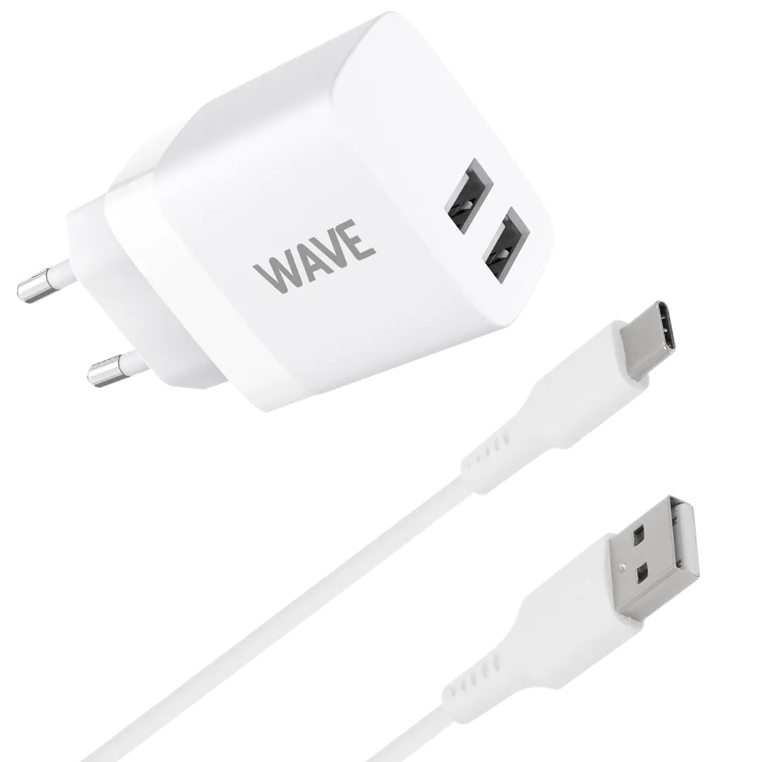 Wave verkkolaturi 2 x USB-A + USB type-C kaapeli (17W) valkoinen