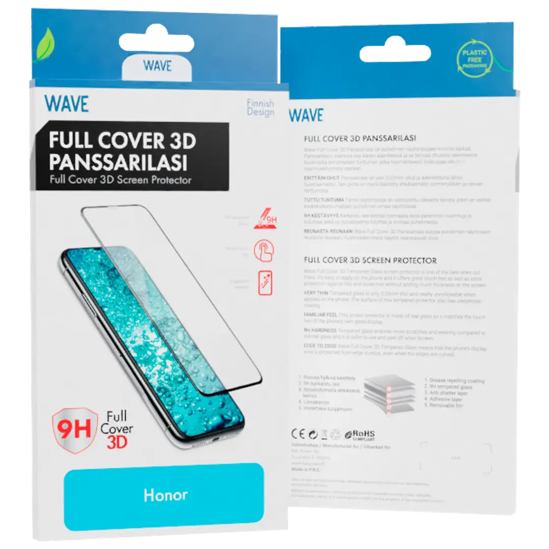 Wave Full Cover 3D Panssarilasi, Honor Magic5 Lite 5G, Musta Kehys
