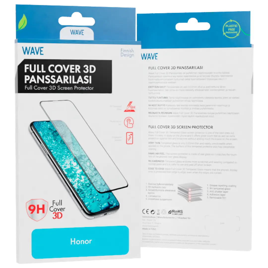 Wave Full Cover 3D Panssarilasi, Honor Magic6 Lite 5G, Musta Kehys