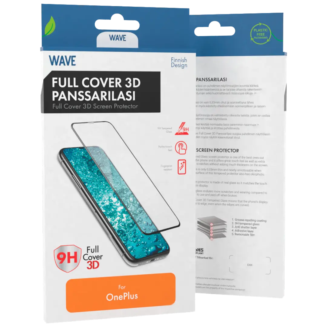 Wave Full Cover 3D Panssarilasi, OnePlus 12, Musta Kehys