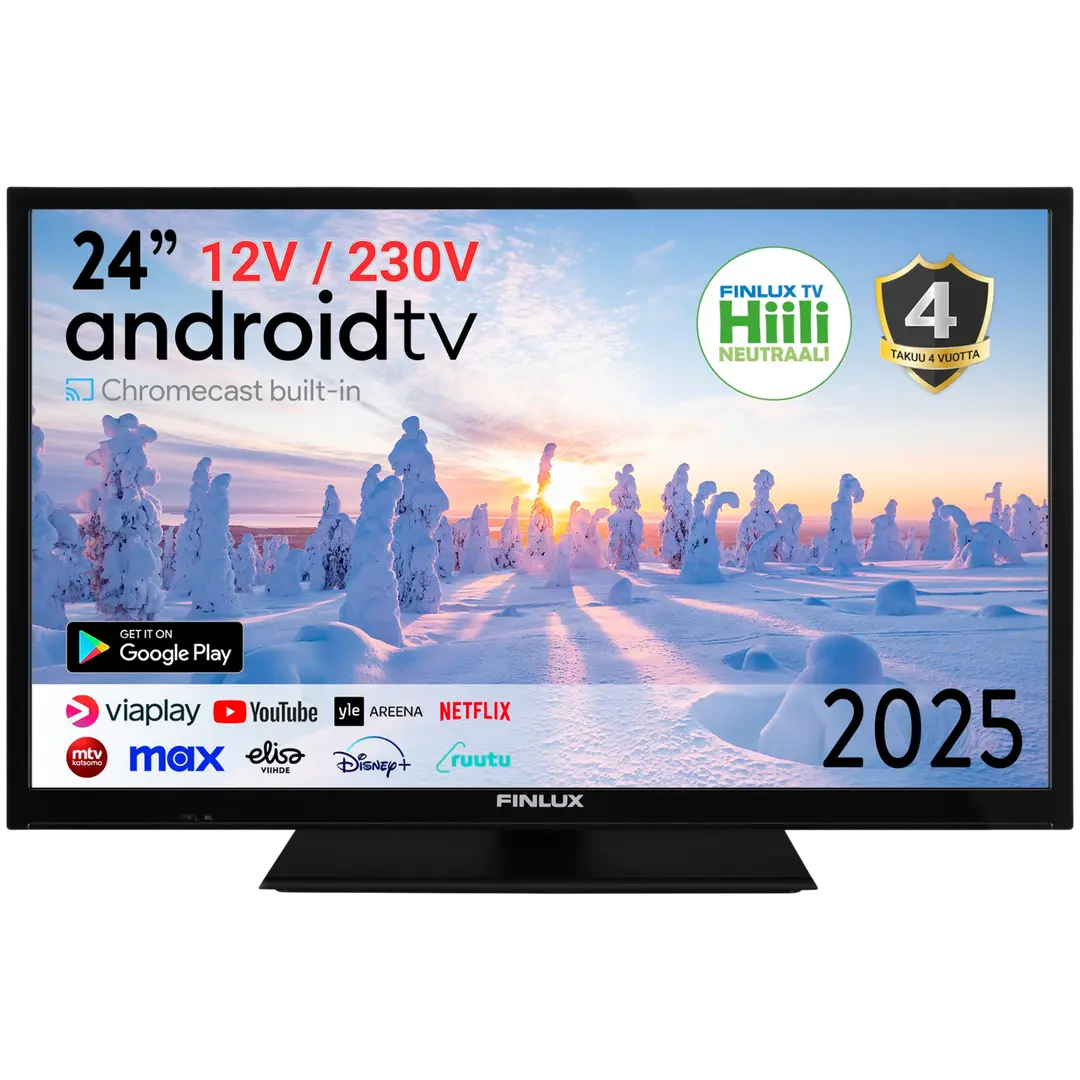 Finlux 24 HD Ready Android Smart LED TV 12V sekä 230V käyttöjännitteellä 24M7.2ACI-12