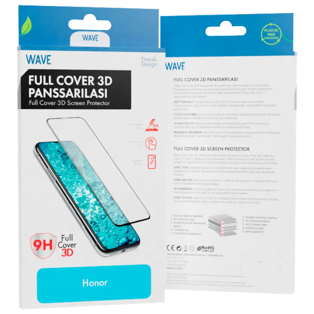 Wave Full Cover 3D Panssarilasi, Honor 200, Musta Kehys