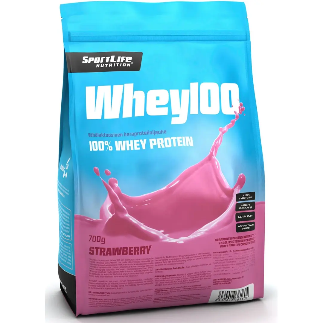 SportLife Nutrition Whey100 700g mansikka heraproteiinijauhe