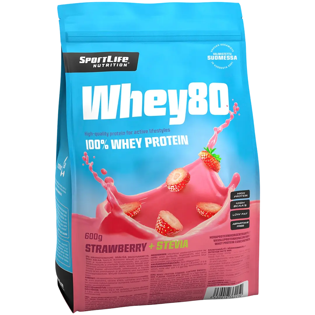 SportLife Nutrition Whey80 600g mansikka heraproteiinijauhe