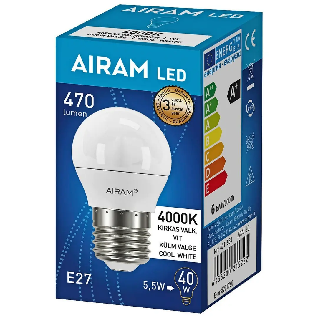 Airam LED 4,9W/840 E27 koriste 500lm