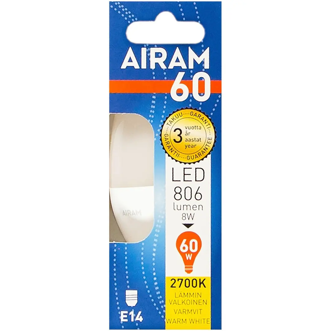 Airam LED 7,2W kynttilä opaali E14 806lm 2700K