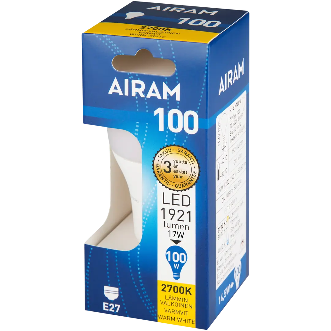 Airam LED 17W vakiolamppu opaali E27 1921lm 2700K