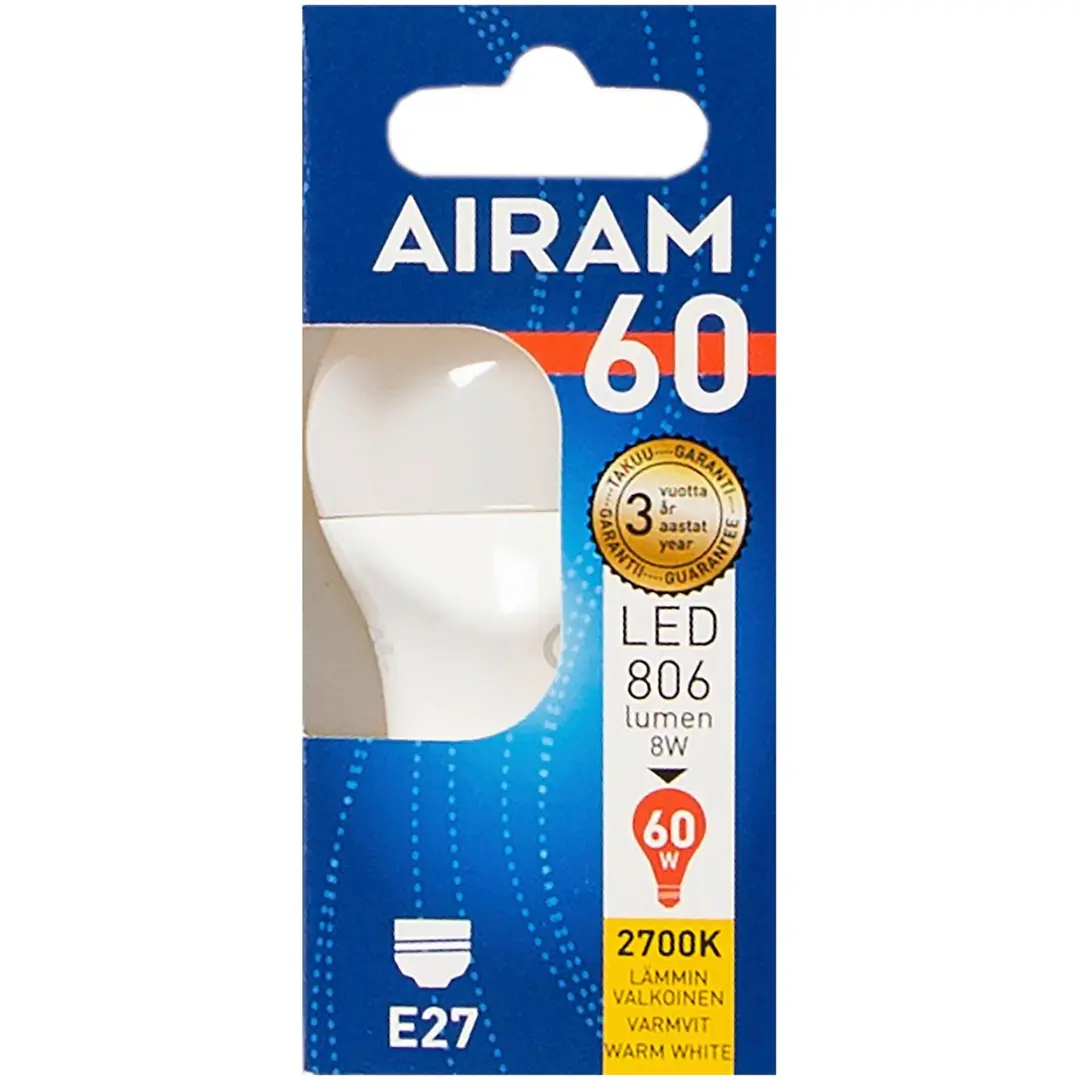 Airam LED 7,2W koriste opaali E27 806lm 2700K